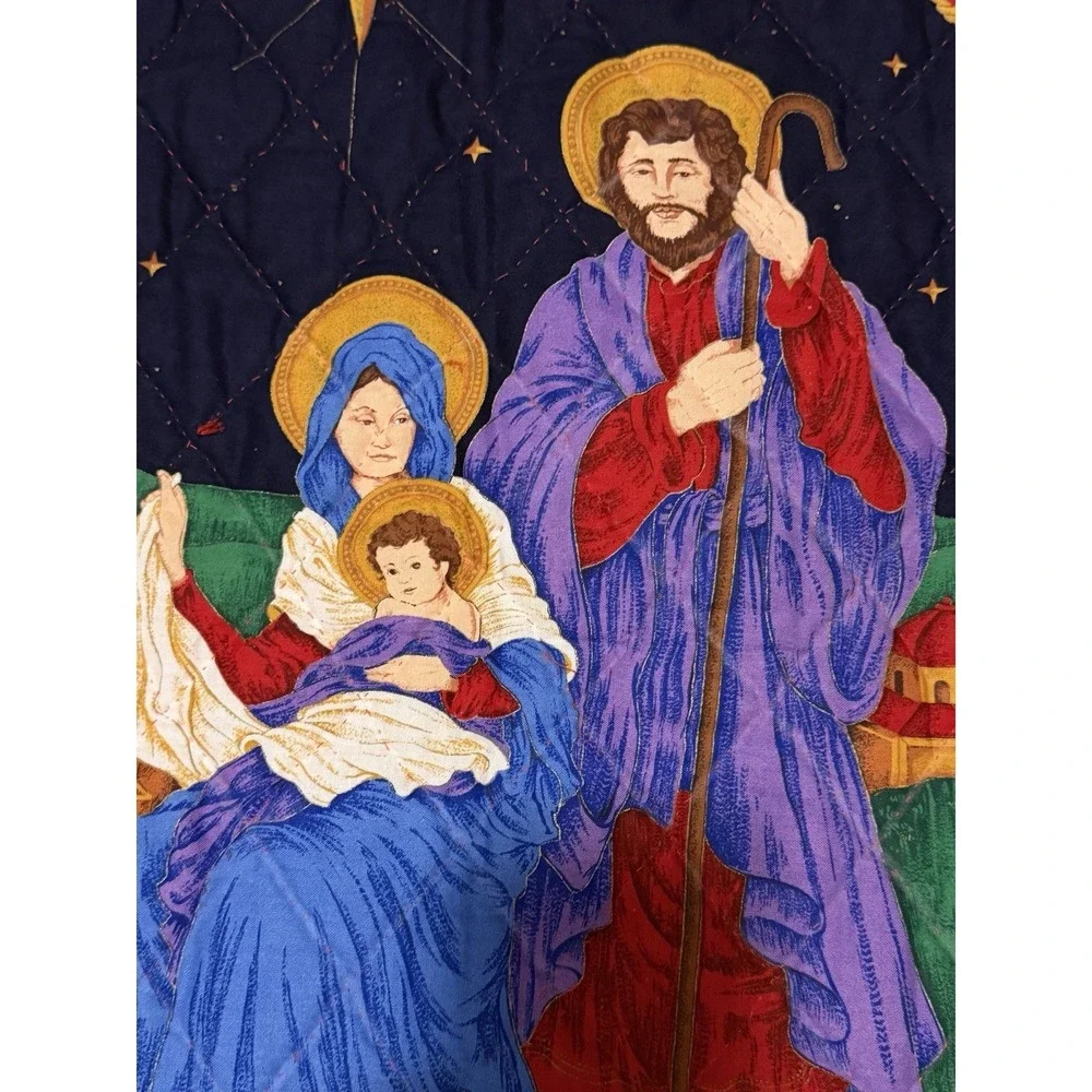 Handmade Quilted Nativity Wall Hanging Peace On Earth Cranston 27.5x35